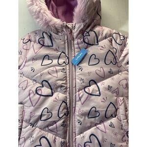 Carter's Girls' Pink and Purple Hearts Print Insulated Snowsuit Jacket Size 2T